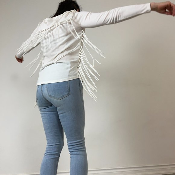 OUI • Fringe Long-Sleeve T-shirt • Cream - Picture 8 of 9